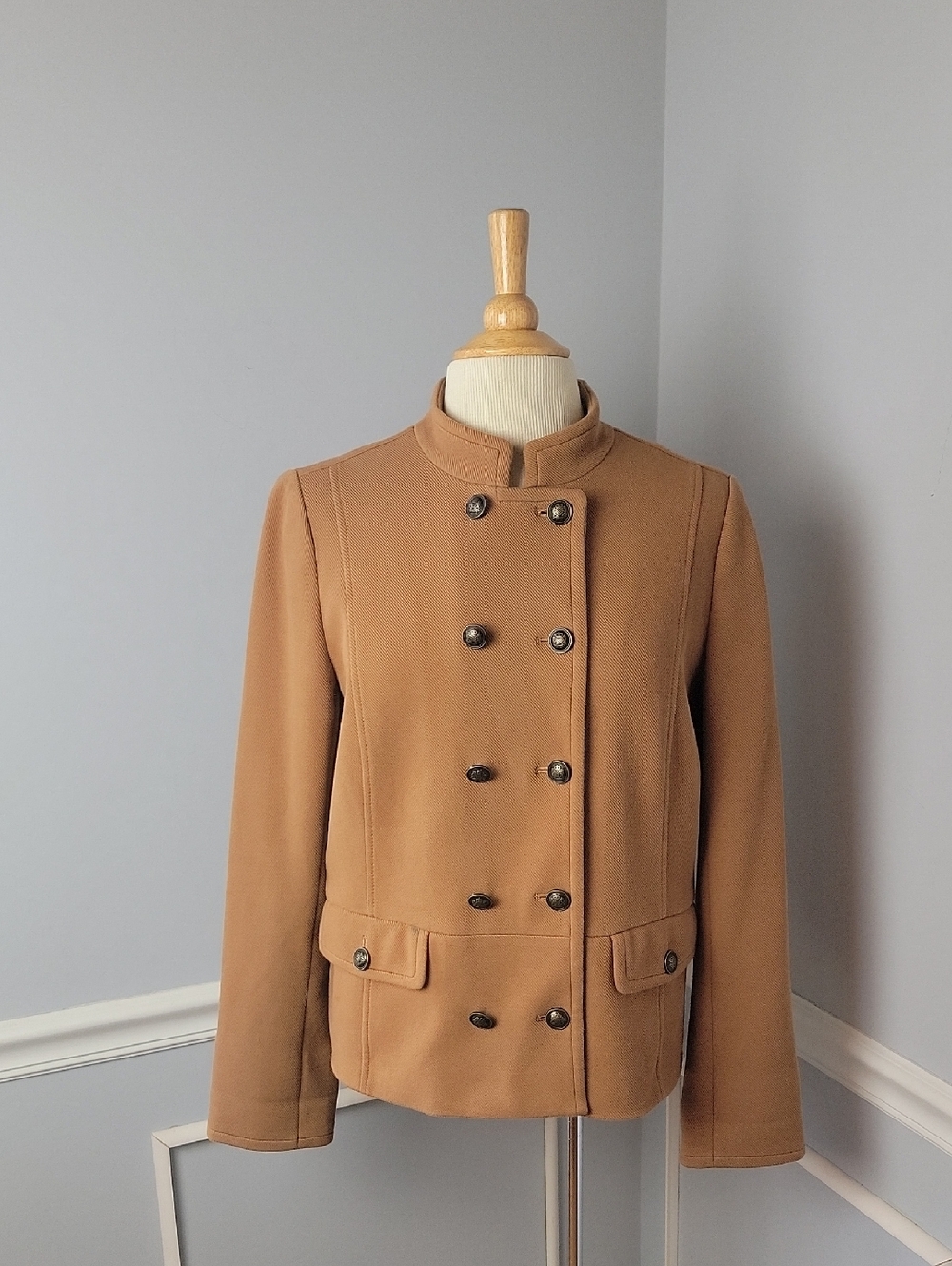 TALBOTS Camel‎ Tan Military Equestrian Double Breasted Knit Blazer Jacket 12